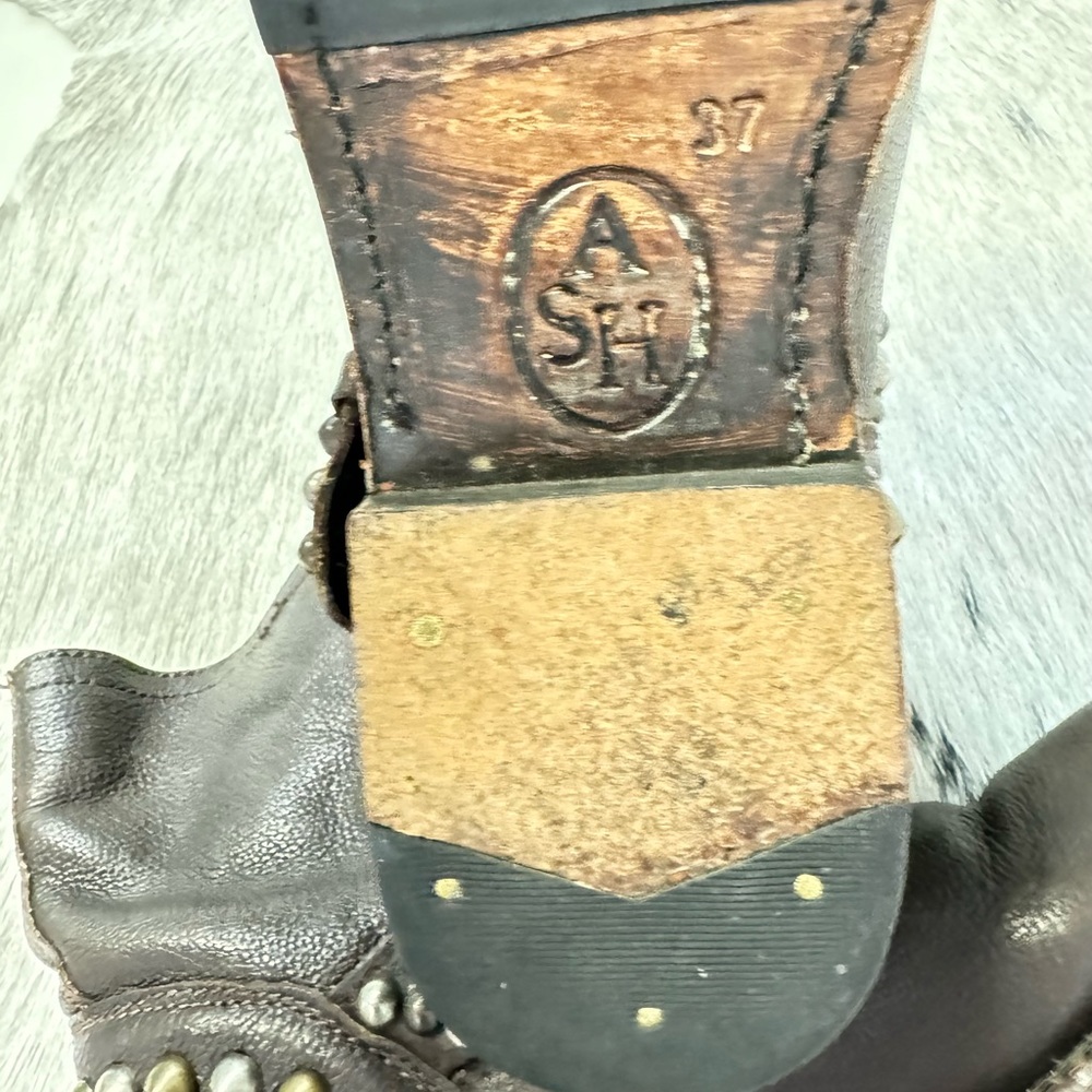 Ash Women’s Venice Studded Brown Moto Leather Boot Size 37  6 US - Picture 7 of 10
